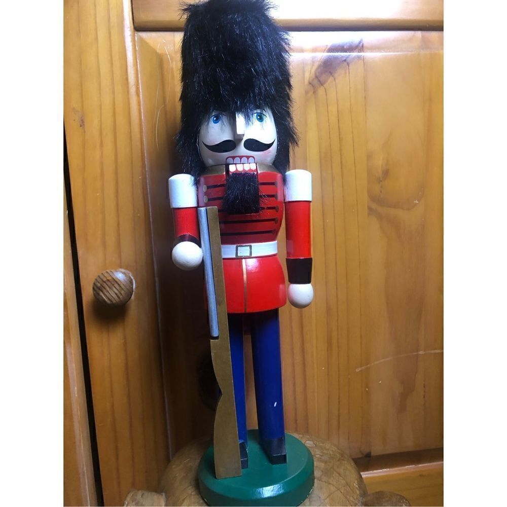 Handmade  Christmas Wooden Nutcracker Soldier w/ Rifle Gun 13”
